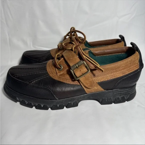 Y2K Vtg Polo Sport Ralph Lauren Leather Trail Shoes Men 10.5 D Brown Duck Toe - Picture 4 of 7